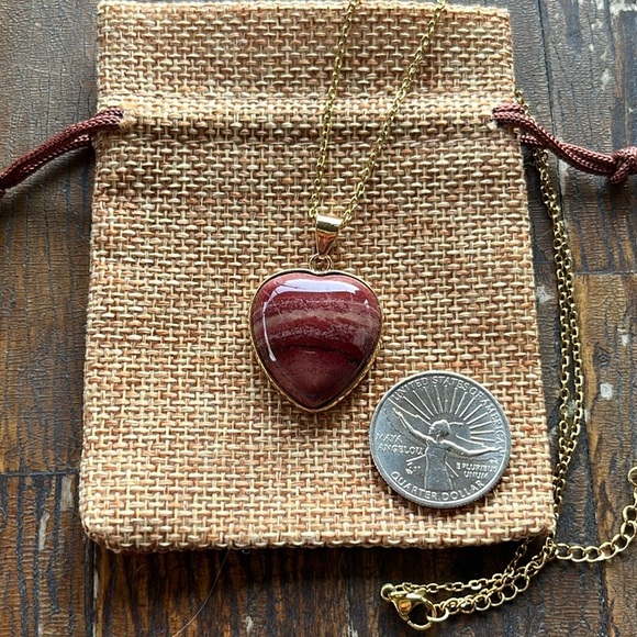 Red Jasper Necklace Red Jasper Pendant Gold Plated Crystal Heart Necklace - Picture 2 of 3